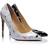 Reindee Lusion Womens High Stiletto Heels Pumps Music Note Printed Closed Toe Sexy Shoes