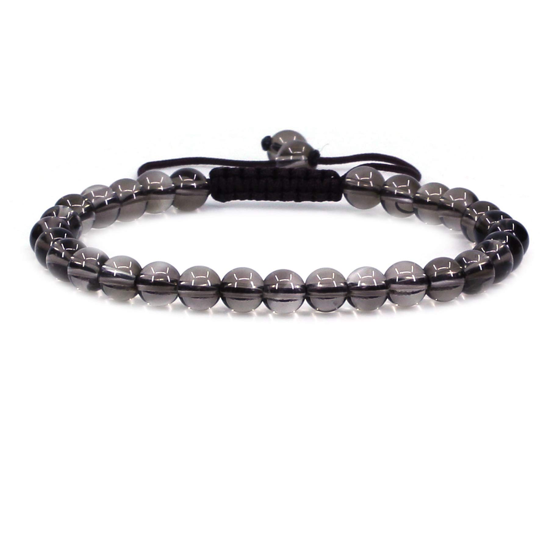 CHENYUE Natural Smoky Quartz Gemstone 6mm Round Beads Adjustable Bracelet 7" Unisex