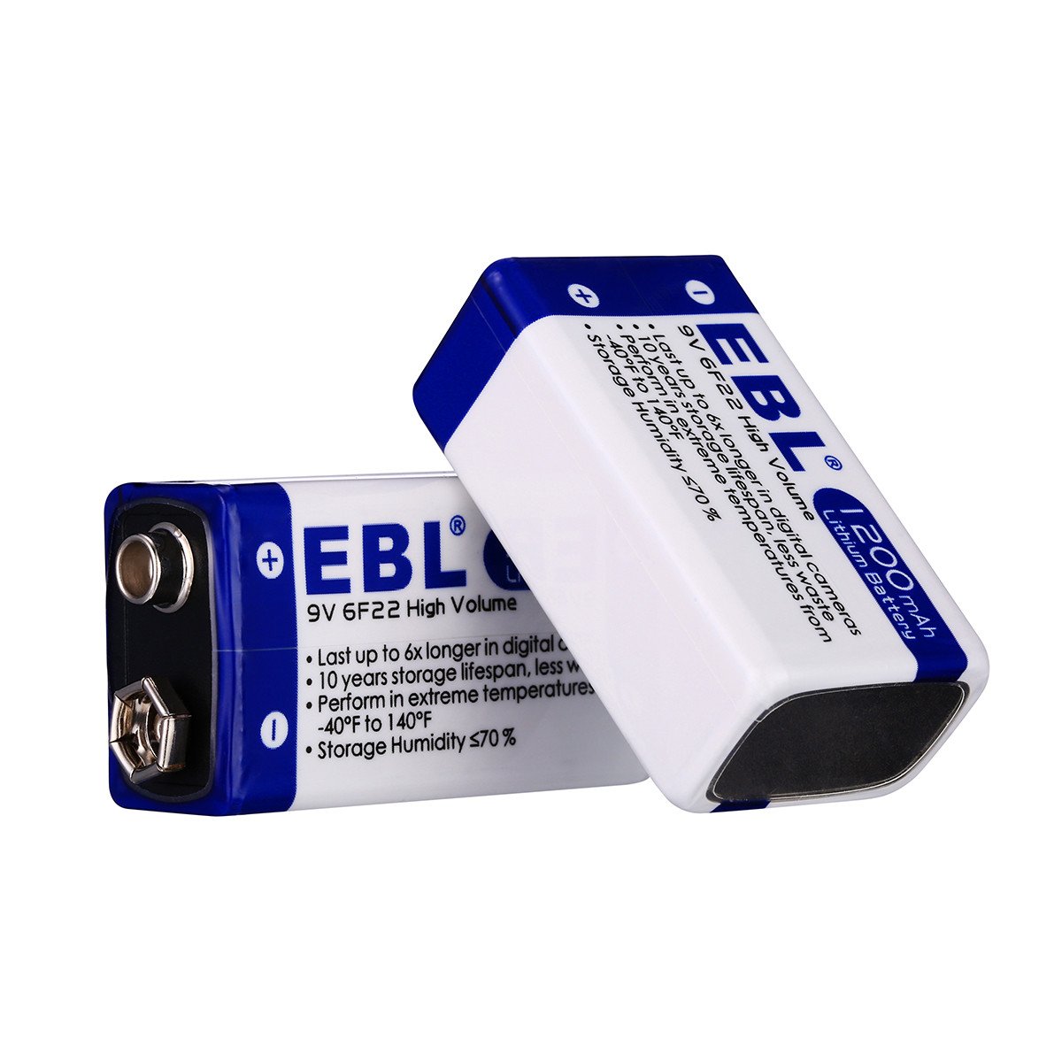 EBL 9V Block 1200mAh Lithium Batterie 6xLonglife 2 Stück