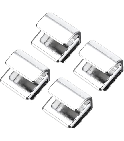 UFURMATE 4-Pack Glass Cabinet Finger Edge Pulls – Silver Rectangular Latch Clips, Non-Magnetic, Fit 5-6mm Glass Doors