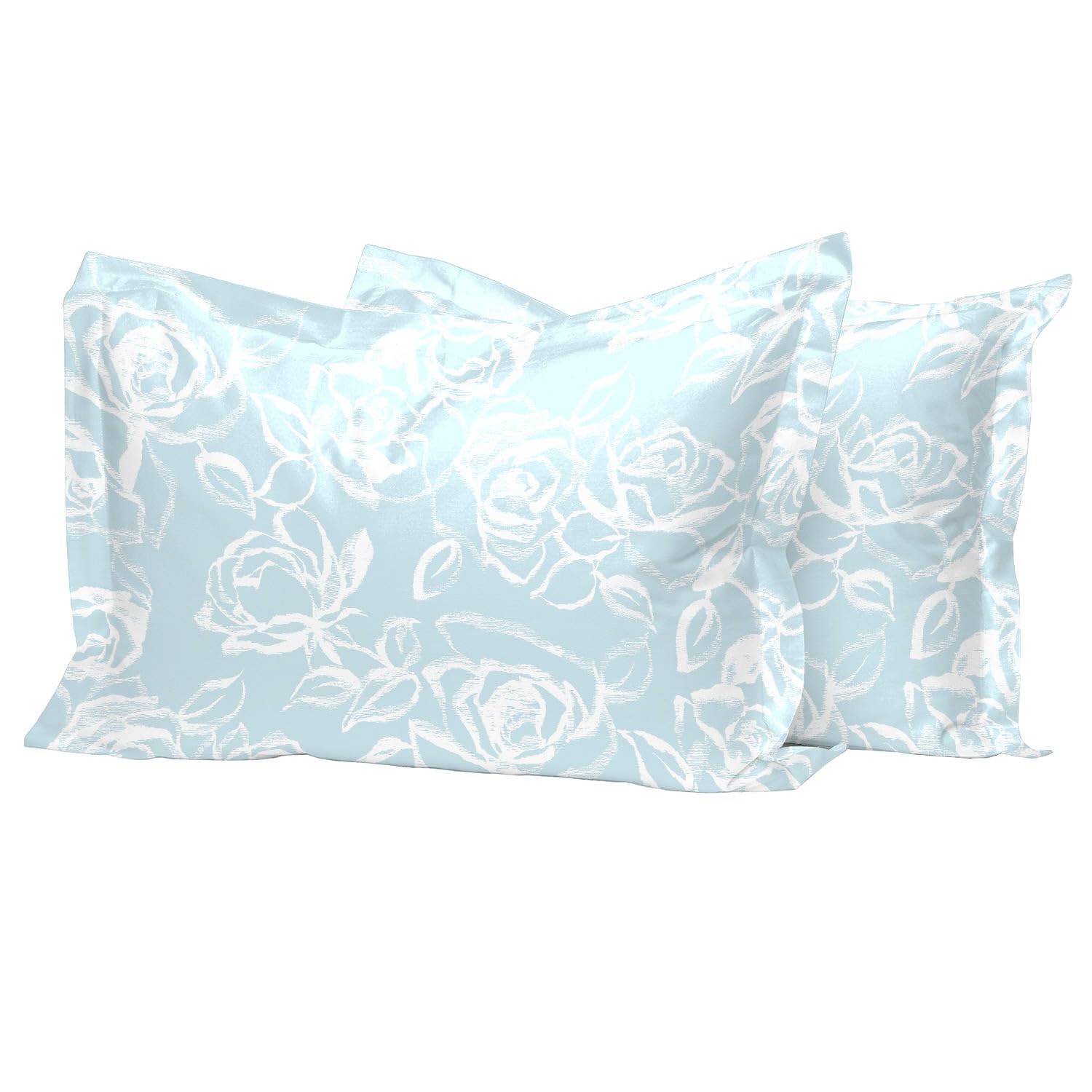 Pizuna Cotton Simply Floral Blue Print Standard Pillow Cases 2 Pack, 400 Thread Count 100% Long Staple Combed Cotton Oxford Pillow Cover Sateen Cooling Oxford Pillow Case 50x75 (Printed Pillow Cases) — image 1