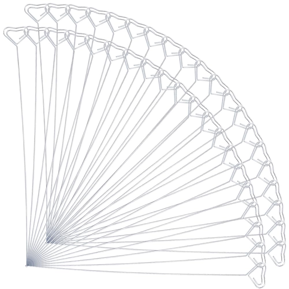 CREATCABIN 40 Pcs Heart Metal Floral Place Card Holder Picks Metal Wire Gift Card Holder Clips Sticks Cards Picture Photo Centerpieces for Bouquets Wedding Parties Gathering Flower 1.42x13.14 Inch
