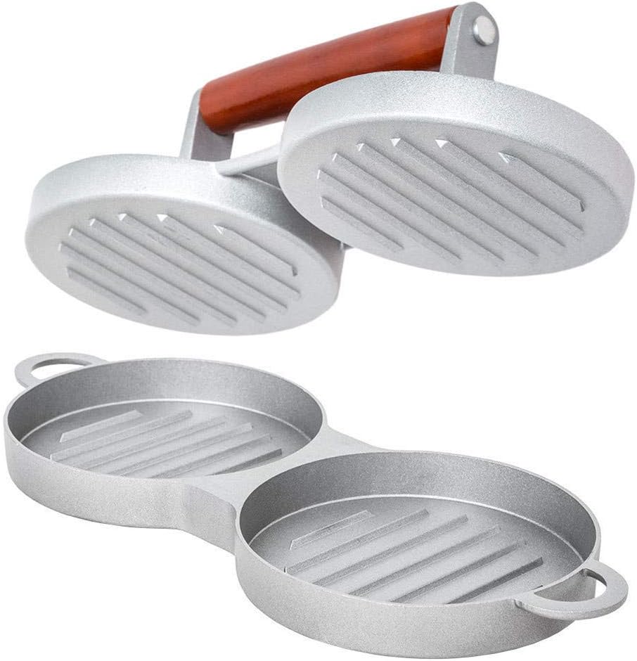 PEACE BIRD Double Hamburger Press Aluminum Burger Press, Heavy Duty Non-Stick Hamburger Patty Maker, Perfect Hamburger Mold Ideal for BBQ,Essential Kitchen & Grilling Accessories