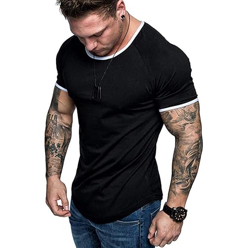 Mens Fashion Athletic Shirts Casual Solid Color T-Shirt Slim Fit Sport Tops