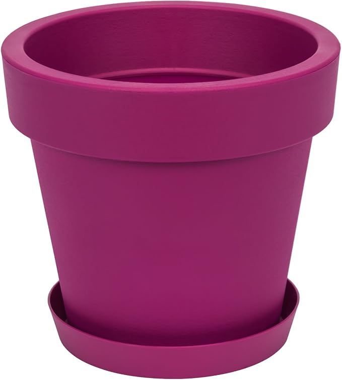 Pot De Fleurs KADAX Avec Soucoupe - Design Vague 3D - Plastique Résistant - 27cm Anthracite