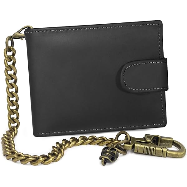 Amazon.com: Black Leather Trucker Wallet With Chain - Biker Snap