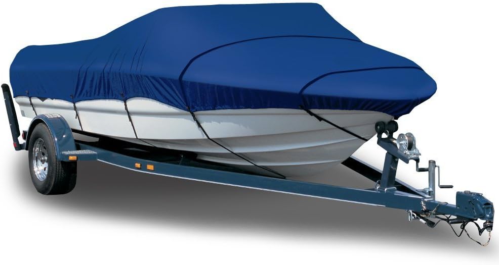 ODCW Dudge Durable Boat Cover V-Hull Boats 300D (14' to 16' Long, Blue)