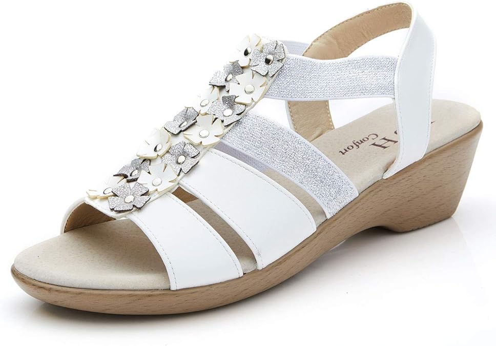 Amazon.com | VJH confort Women's Flat Sandals, Open Toe, Elastic Design, Leather Cushion Insole 