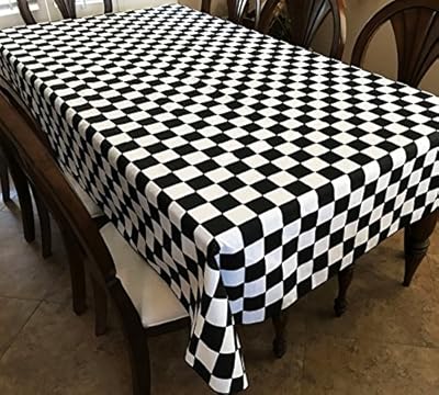lovemyfabric Cotton Blend 2 Inch Black & White Checkerboard Print Tablecloth for Wedding/Bridal Shower, Birthdays, NASCAR Party Special Events