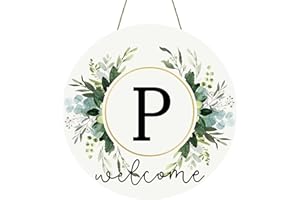 YUNKKIN Monogram Letter P Wreaths for Front Door Wreath Wooden Welcome Sign for Front Door Decor Floral Family Last Name Initial House Warming Spring Summer Porch Rustic Wall Home Kitchen Boho Decorations
