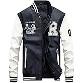 Lavnis Men's Faux Leather Jacket Casual Baseball Stand Collar Slim Fit Coat