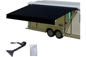 CYLAND RV Awning Fabric Replacement,18.5oz Outdoor Vinyl Camper Trailer Motorized Awning Replacement for Motorhome,Heavy Duty Weatherproof RV Canopy 14'(Fabric 13'2") Black