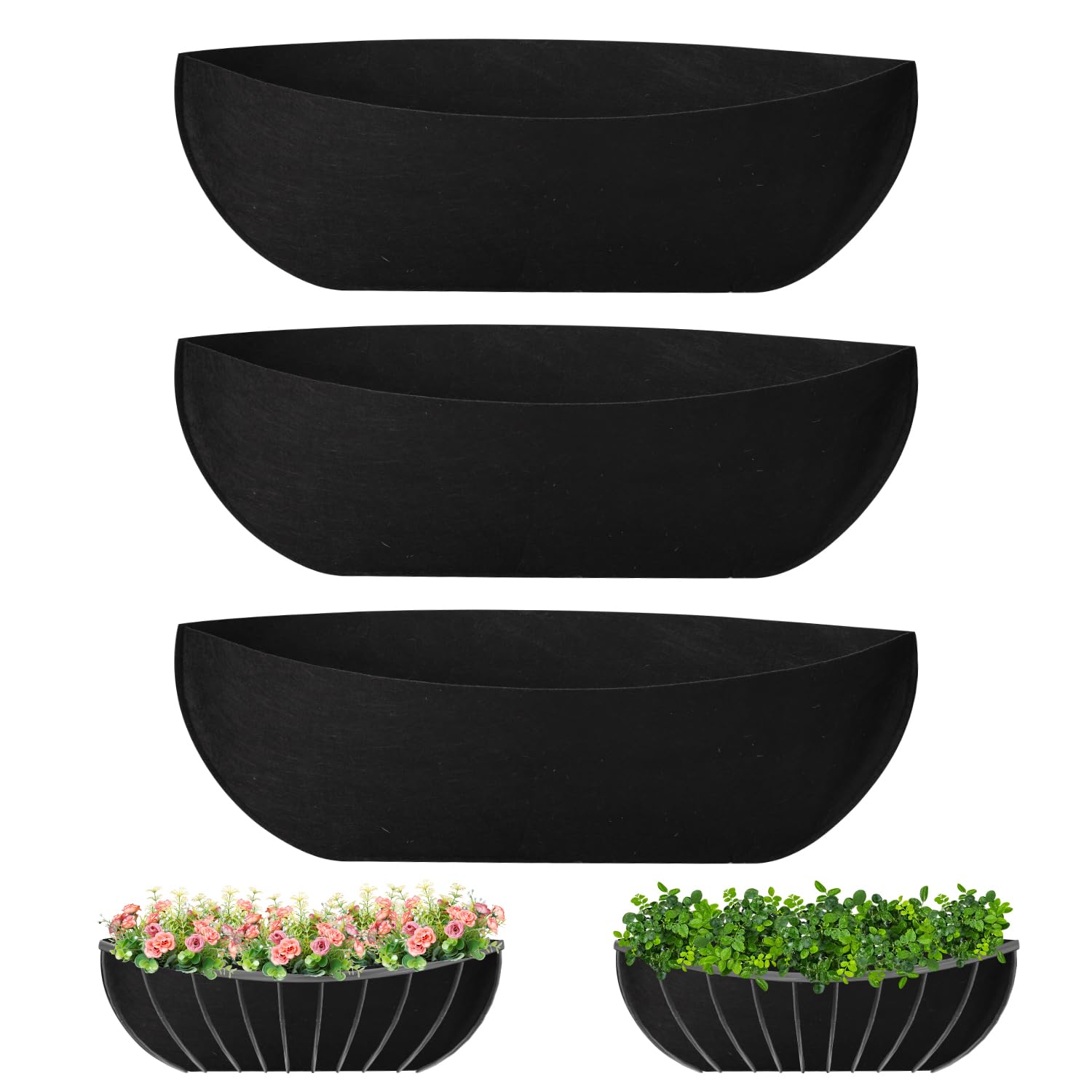 Photo 1 of 3pcs Planter Basket Liners, 30x7.9in Felt Trough Hanging Flower Pot Liner Breathable Fabric Window Box Liners Replacement for Garden Patio Fence Coconut Liners Alternative