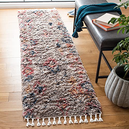 SAFAVIEH Morocco Collection Runner Rug - 2'2" x 8', Grey & Multi, Moroccan Boho…