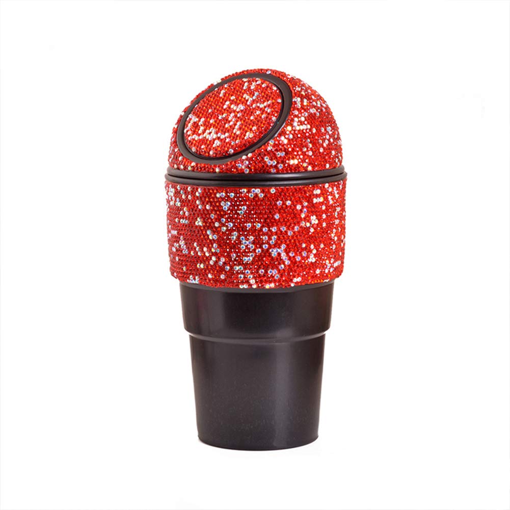 idain Bling Rhinestone Auto Garbage Can Car Trash Can with Lid Mini