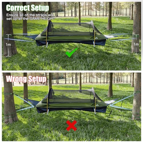 Night Cat Hammock Tent with Flat Base for 1 Person with Mosquito Net Waterproof Cover and Additional Storage Space Hiking Camping in the Garden Backyard Wild