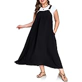 Moon Wood Plus Size Overall Dress for Women Floral Maxi Dress Casual Loose Fit A-Line Flowy Jumper Dress with Pockets