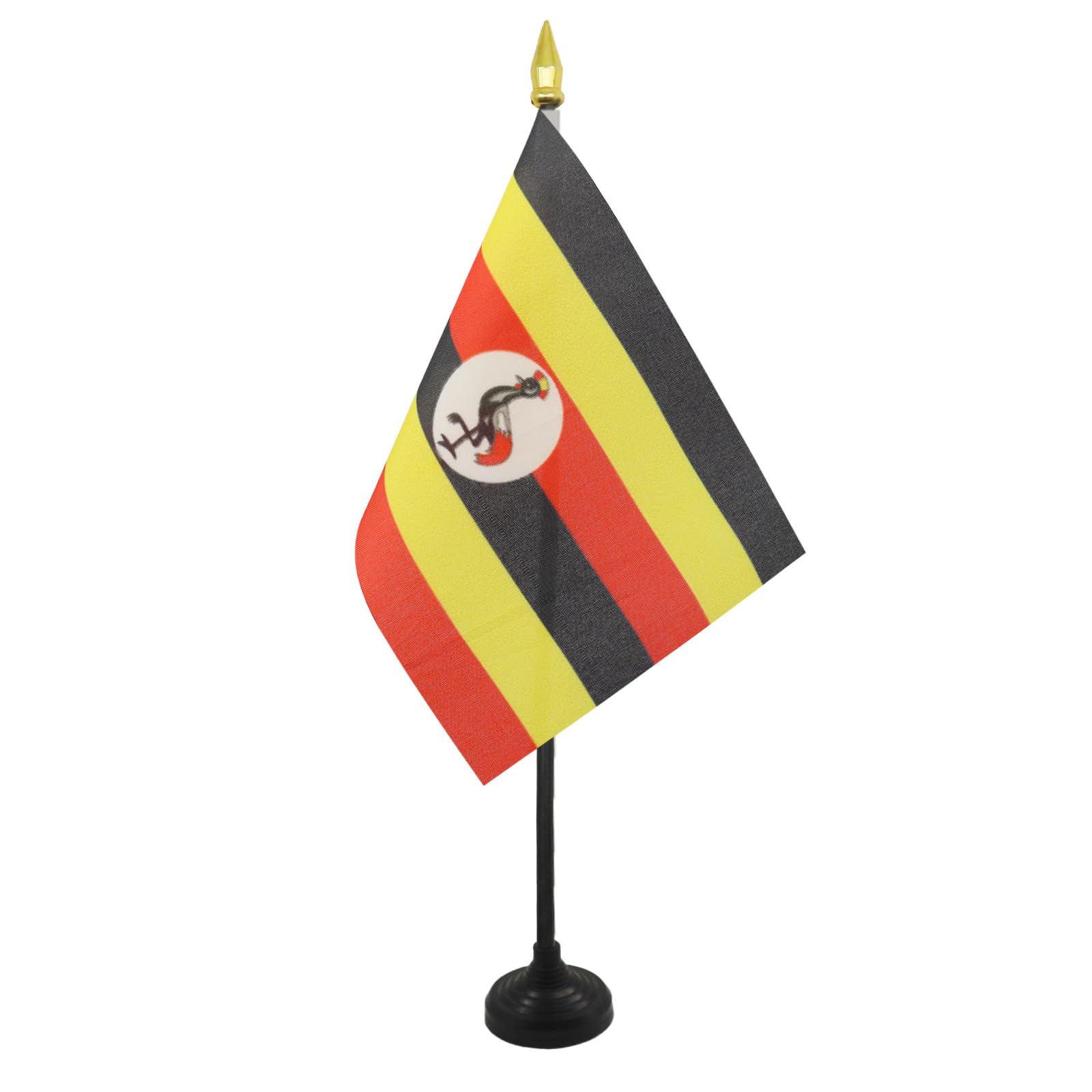 AZ FLAG - Uganda Table Flag 4'' x 6'' - Ugandan Mini Desk Flag 100% Polyester 15 x 10 cm - Office Mini Banner with 10'' Pole - Golden Spear