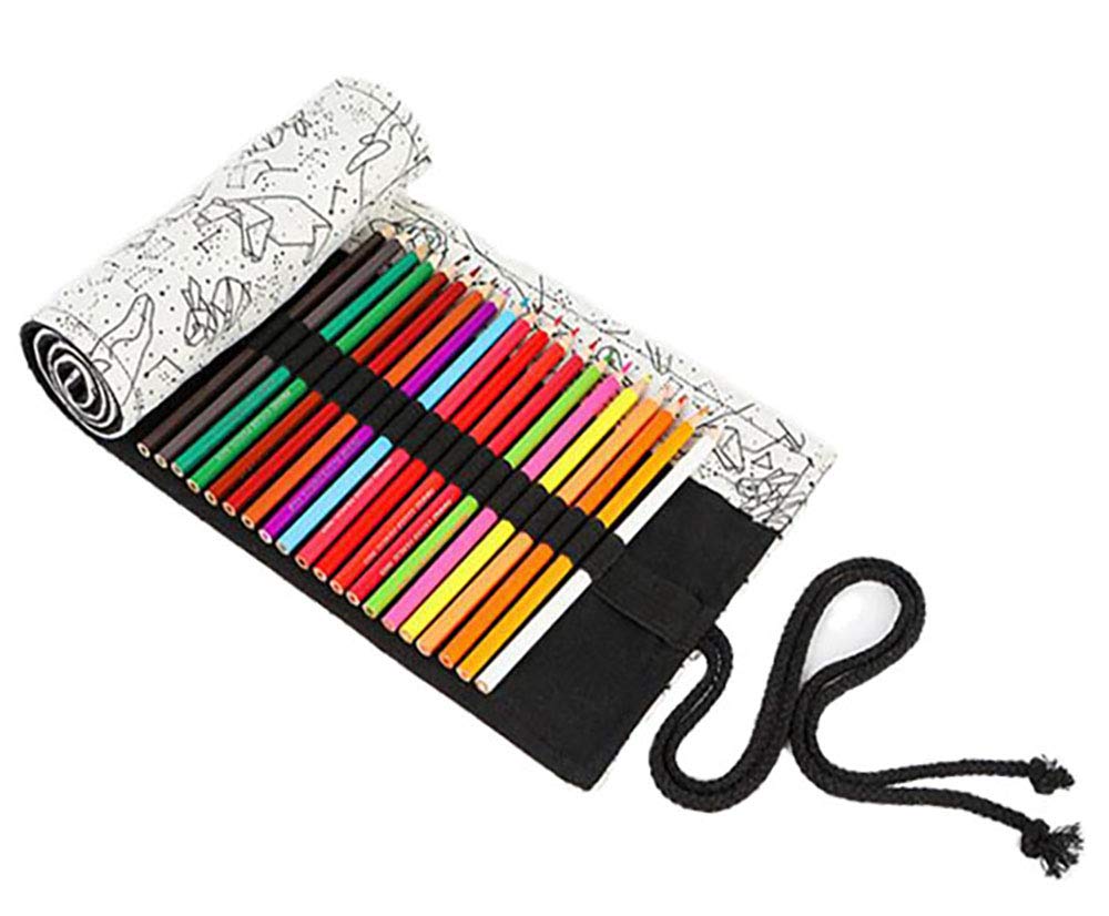 Pen Curtain Pencil Roll Case Pencil Bag Pencil Wrap Pencil Pouch 36/48/72 Holes Constellation Print for Artists Drawing Makeup(White) (48 Holes)