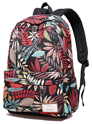 Zealax Girls Floral Backpack for College Student School Bag Travel Daypack Black