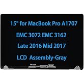 Daplinno 15" Screen Replacement for MacBook Pro A1707 EMC 3072 EMC 3162 Late 2016 Mid 2017 LCD Display Assembly 661-06375 661-08030 (Space Gray)