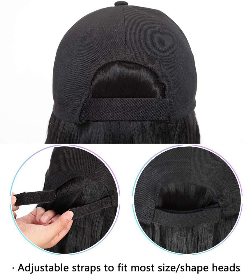 Baseball Cap With Long Wavy Hair Extensions 16 Inch Ombre Synthetic Hair With Attached Black Hat For Women Daily Party Use - Image 5