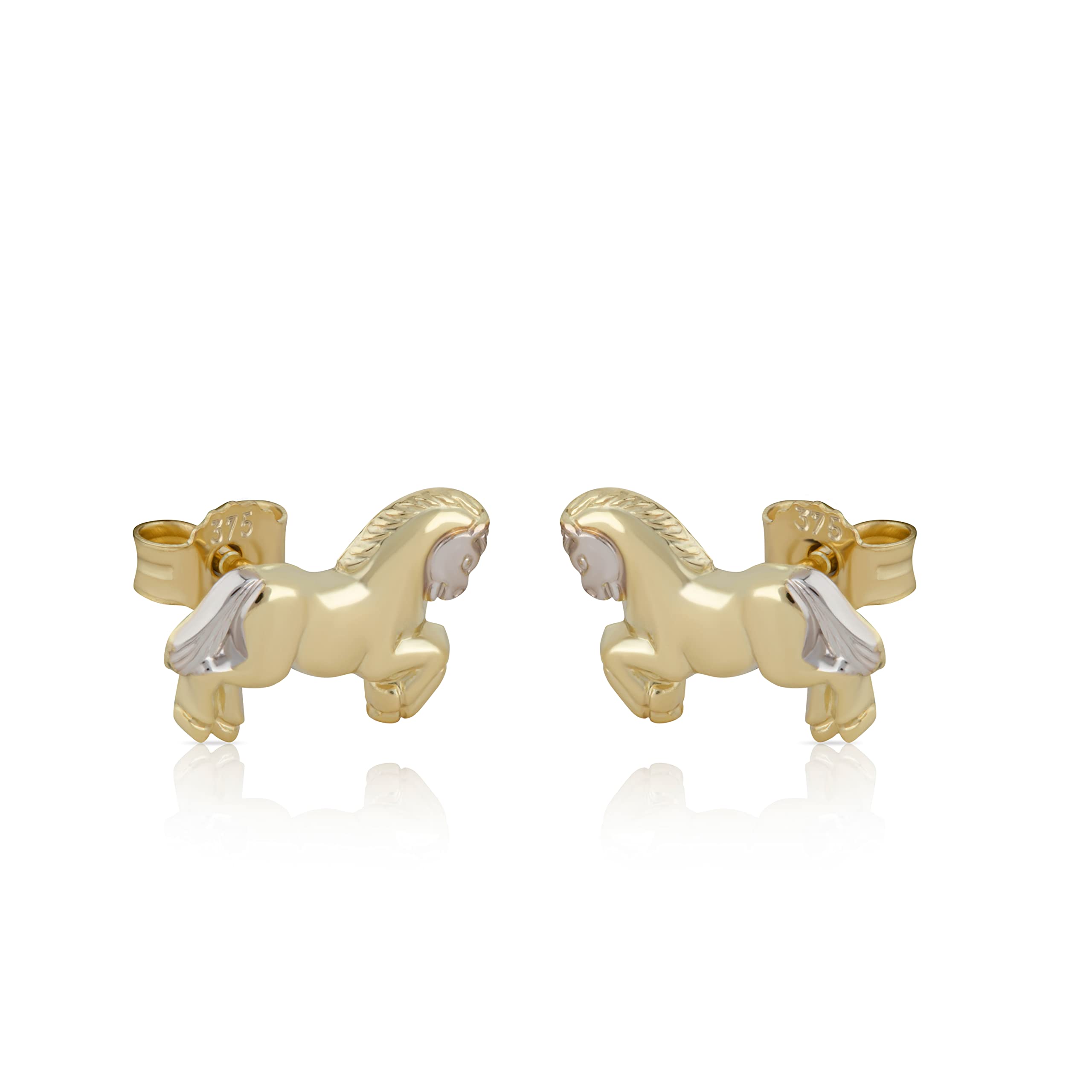 NKlaus pair gold horse children stud earrings ladies girls 4939