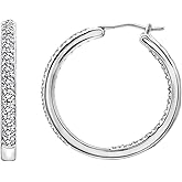 Amazon Essentials Platinum or Gold Plated Sterling Silver Inside-Out Hoop Earrings made with Infinite Elements Zirconia, (previously Amazon Collection)