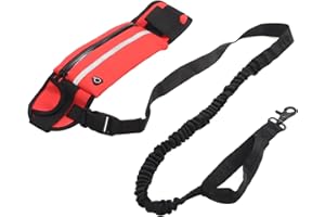 FILFEEL Dog Running Leash Belt Bag with Detachable Pocket for Hands Walking and Jogging - Reflective Strap, Elastic Waist Lea
