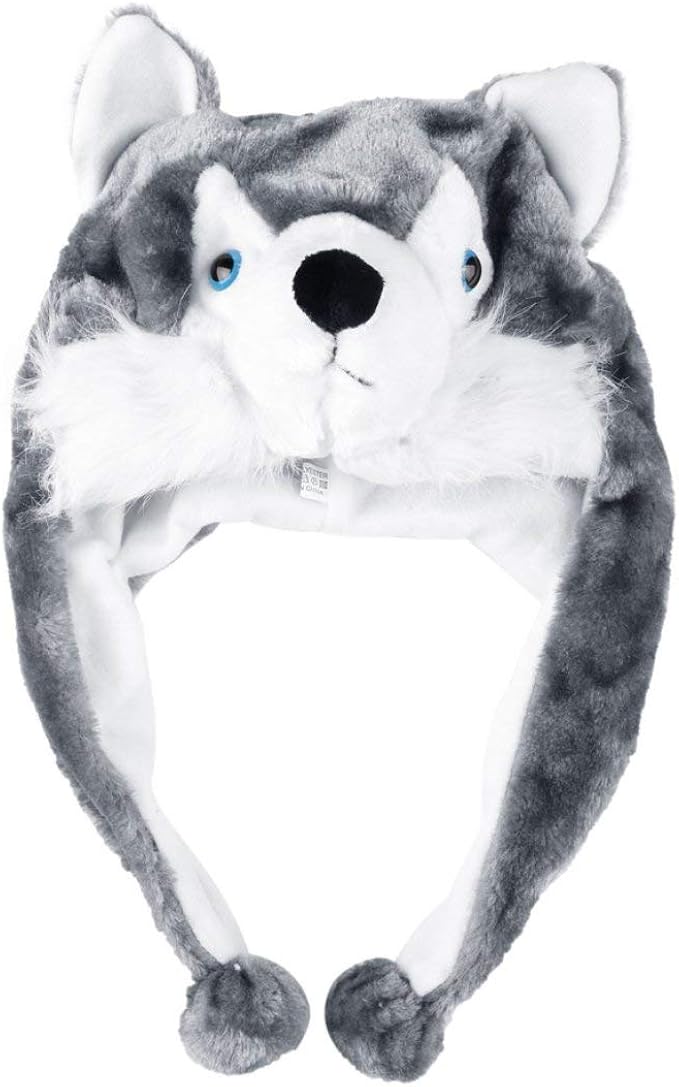 Color:Blanco y Gris Funnyrunstore Estilo Animal de Dibujos Animados Lobo  Gorra Linda esponjosa para niños Gorro de Bufanda Suave y Suave Orejeras  Sombrero de Peluche Mascota Sombrero Huskies creeo.com.br