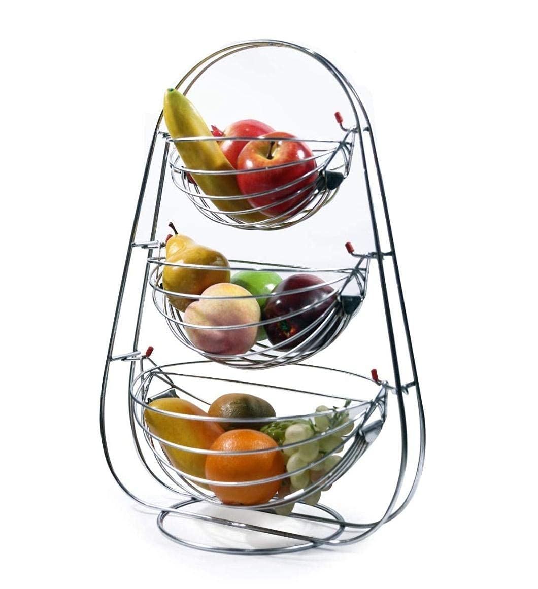 Buy Chelcy 3 Layer Stainless Steel Fruit and Vegetable Storage Swinging Basket Stand for Dining