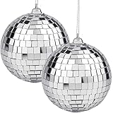 2 Pieces Disco Mirror Balls Silver Hanging Ball for 50s 60s 70s Disco DJ Light Effect Party Home Decoration Stage Props Schoo