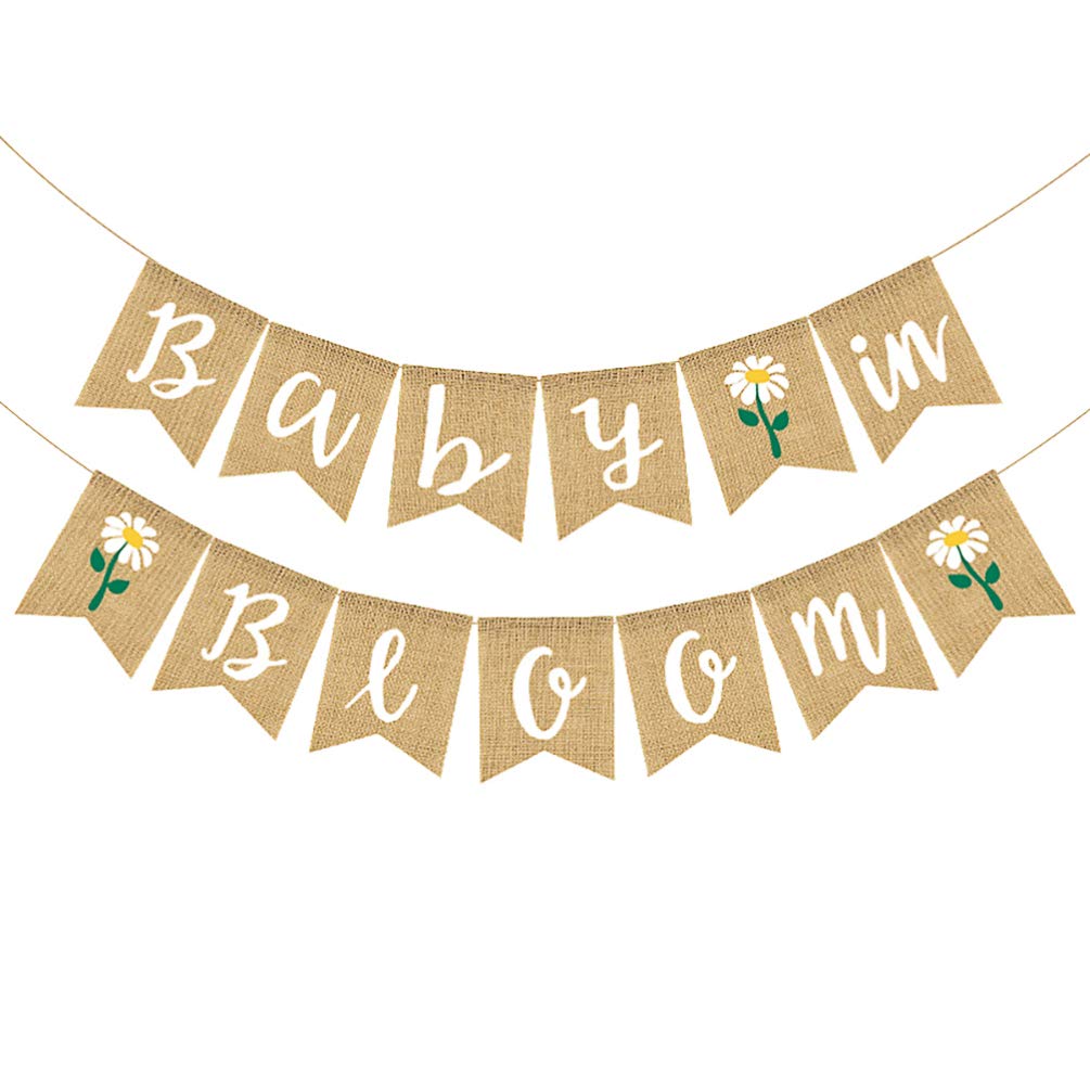 Amosfun 1 Set Baby in Bloom Banner Burlap Baby Shower Hanging Bunting Infant Birthday Party Hanging Garland Decoration for Gender Reveal Party