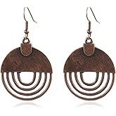 Vintage Bohemian Dangle Earrings for Women Retro Geometric Round Earrings Hollow Out Sculpted Ethnic Earrings Boho Statement Earrings for Women