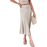 BAISHENGGT Satin Skirts for Women Summer High Waist Elegant Midi Skirts for Casual Holiday Office Party Wedding