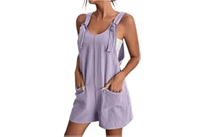 BOXIACEY Summer Overalls for Women 2024 Sleeveless Adjustable Knot Straps Shorts Overall Beach Romper with Pockets