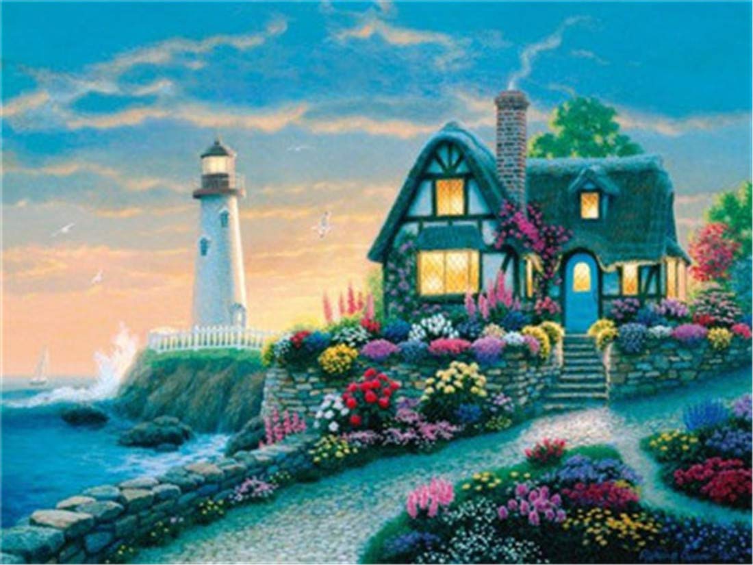 Paint by Numbers Kit DIY Oil Painting Kit for Kids and Adults - Coastal Hut 16"x20" (No Frameless)