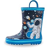 EUXTERPA Toddler Rain Boots for Boys Girls Waterproof Kids Printed Rubber Boots with Easy On Handles
