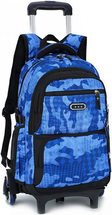 School Bag with Wheels YUB Trolley Schoolbag Wheeled Rolling Backpacks Luggage for Boys and Girls Six Wheels (Sky Blue)