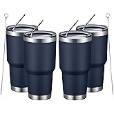 MEWAY 30oz Insulated Tumbler With Lids and Straws,Stainless Steel Double Vacuum Coffee Tumbler Cup, Brush, Durable Powder Coated Coffee Cup for Cold & Hot Drinks, Office, Travel(Navy,4 PACK)
