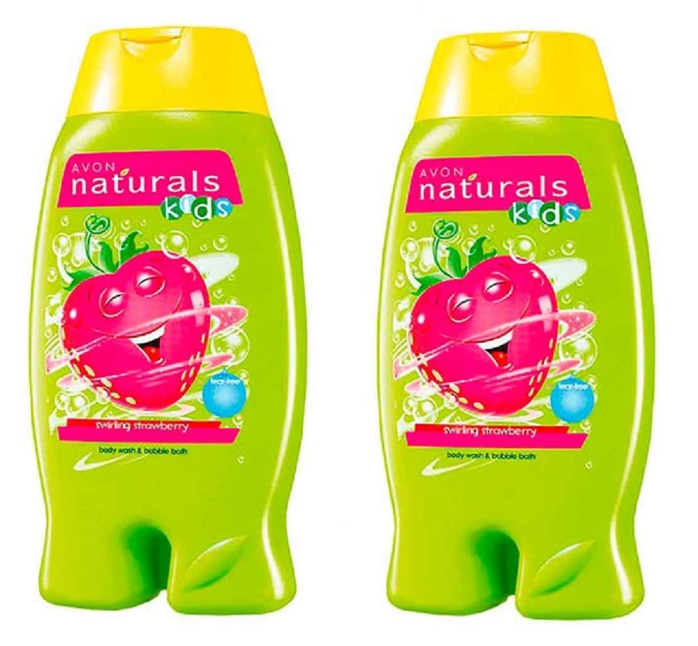 Pack of 2 Avon Naturals Kids Swirling Strawberry Body Wash and Bubble Bath – 2 x 250ml