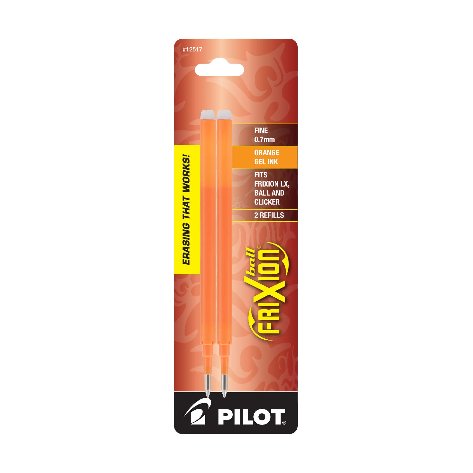 Photo 1 of PILOT FriXion Gel Ink Refills for Erasable Pens, Fine Point, 0.7 mm, Orange Ink, 2-Pack (12517)