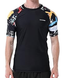 Mens Rash Guard Swim Shirts Short Sleeve UV Sun