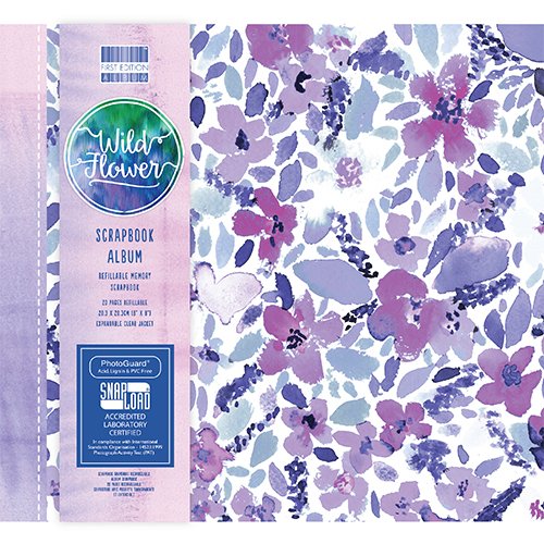 First Edition Wild Flower 8" x 8" / 20.3 x 20.3 cm, Paper, (20 Pages, Snapload PhotoGuard, Refillable Memory, Acid, Lignin & PVC Free), 8x8 Scrapbook Album