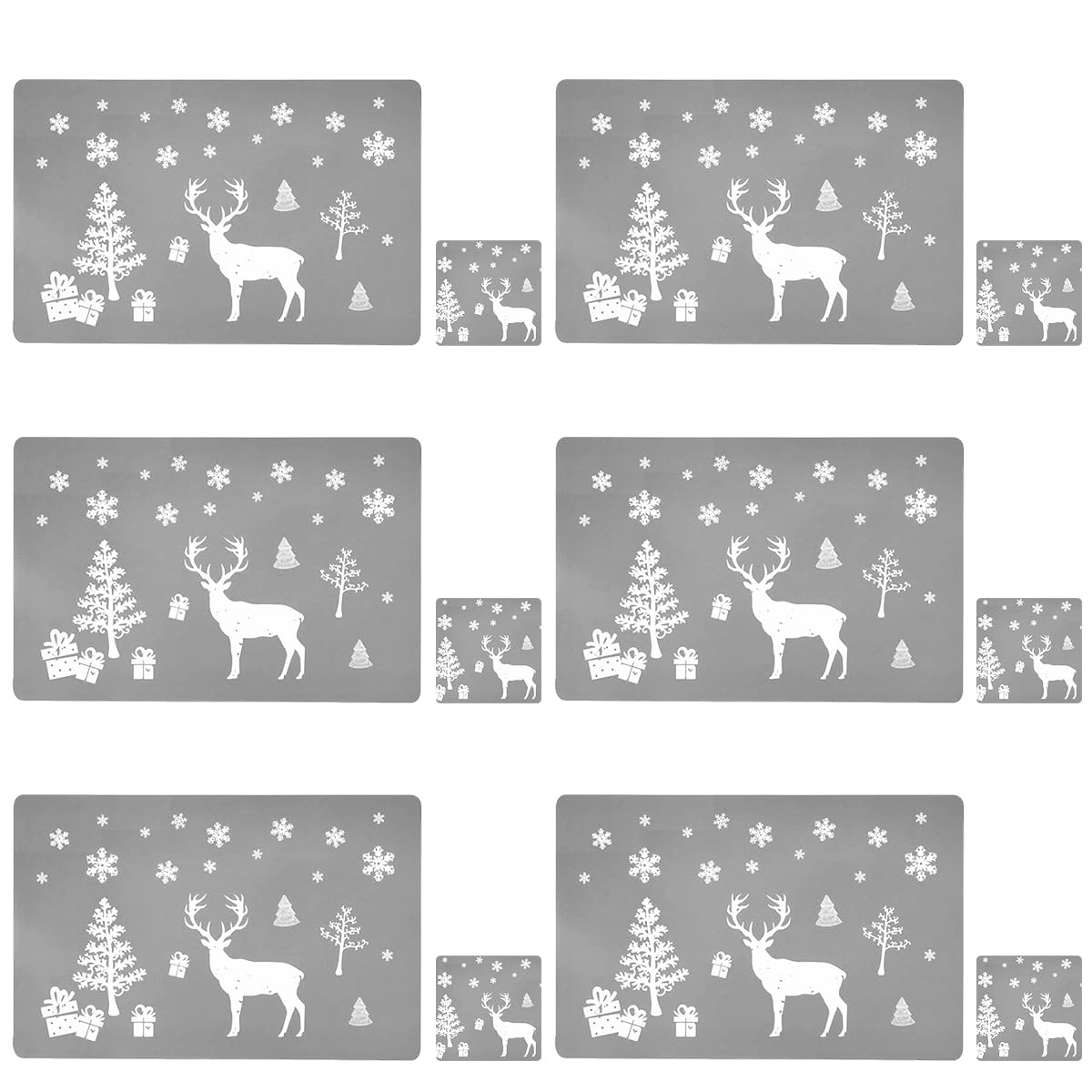MQIAN 12 Pcs Set Christmas Placemats, 6 And Coasters, Grey, Perfect For 6 People, Christmas Dinner Table Decorations