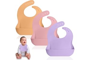 Bluet B - Set of 3 Waterproof Silicone Baby Bibs - BPA Free Silicone Baby Bib - Flexible and Soft
