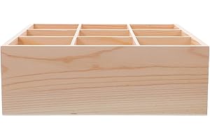 Lurrose Wooden Divided Storage Box 9 Compartments 8Cm Deep for Desk Accessories and Kitchen Utensils
