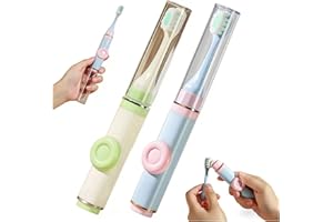 VONMAOGU 2 Pack Foldable Travel Toothbrush Set with Refillable Toothpaste Tube, Portable Folding Toothbrush Built-in Toothpas