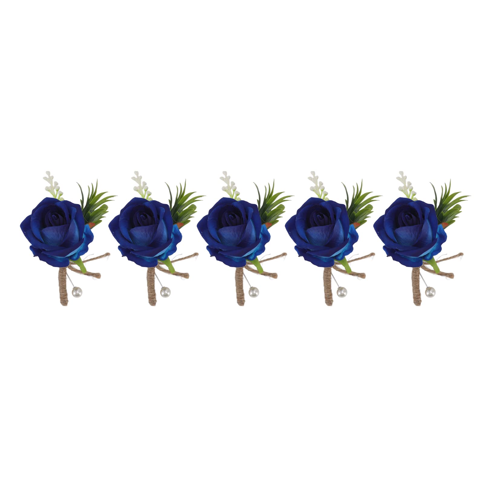 5PCS Rose Wedding Boutonniere Pin Fixed,Handmade Corsage Buttonhole Flowers Artificial Wedding Prom Banquet Flowers Decor with Pin for Bride and Groom (Blue)