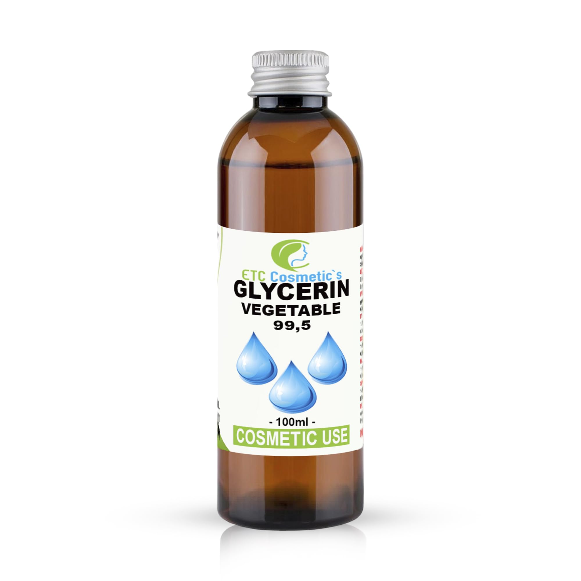 VEGETABLE GLYCERINE (GLYCEROL) LIQUID 99,5% – 100 ml - Pure & Natural, No GMO, Natural Humectant, Fragrance Free, For Cosmetic use